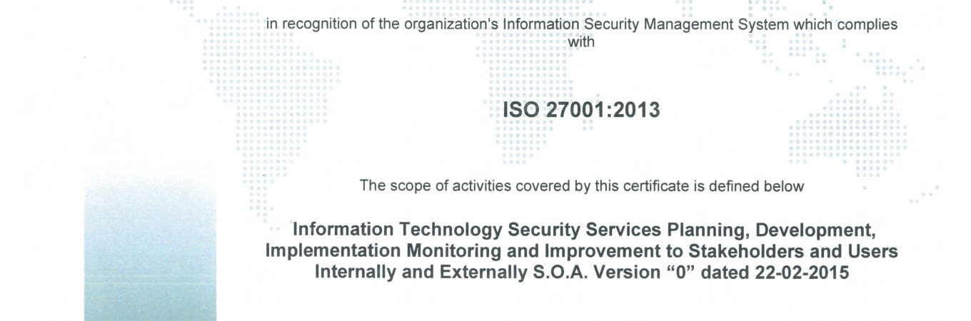 SCCT has certified ISO 27001